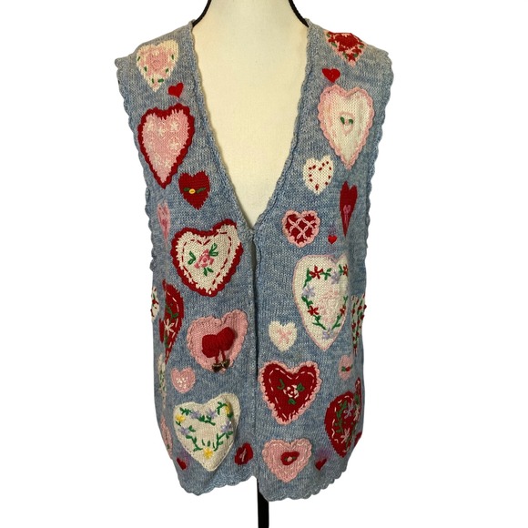 Eagle'S Eye Jackets & Blazers - Vintage Eagle's Eye Heart Knit Sweater Vest Medium Valentines Cottage Grandma